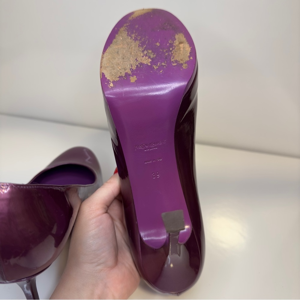 Like new! Made in Italy YSL Purple Tribtoo Patent Leather Platform Heel Pumps 9 - Picture 11 of 14